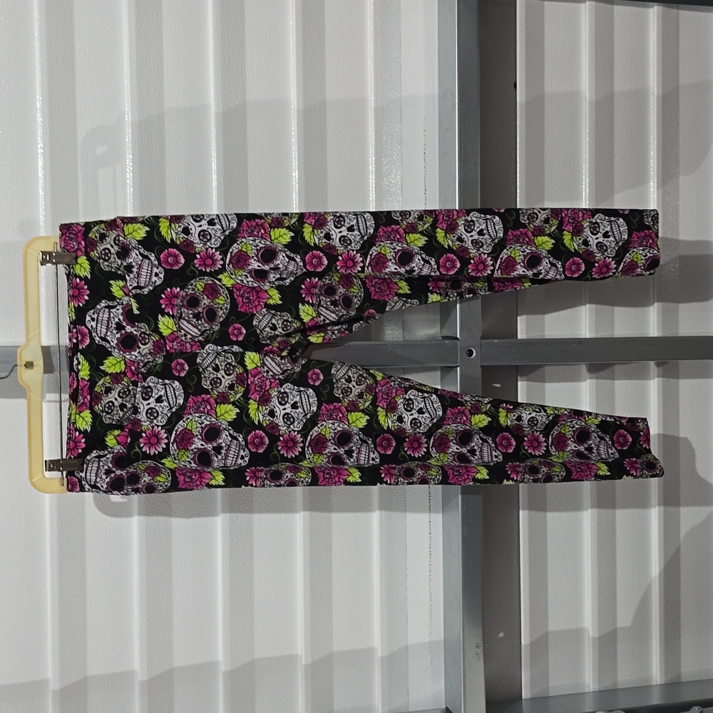 No Boundaries Halloween Ankle Sueded Leggings Juniors XL‎ High Rise Skulls